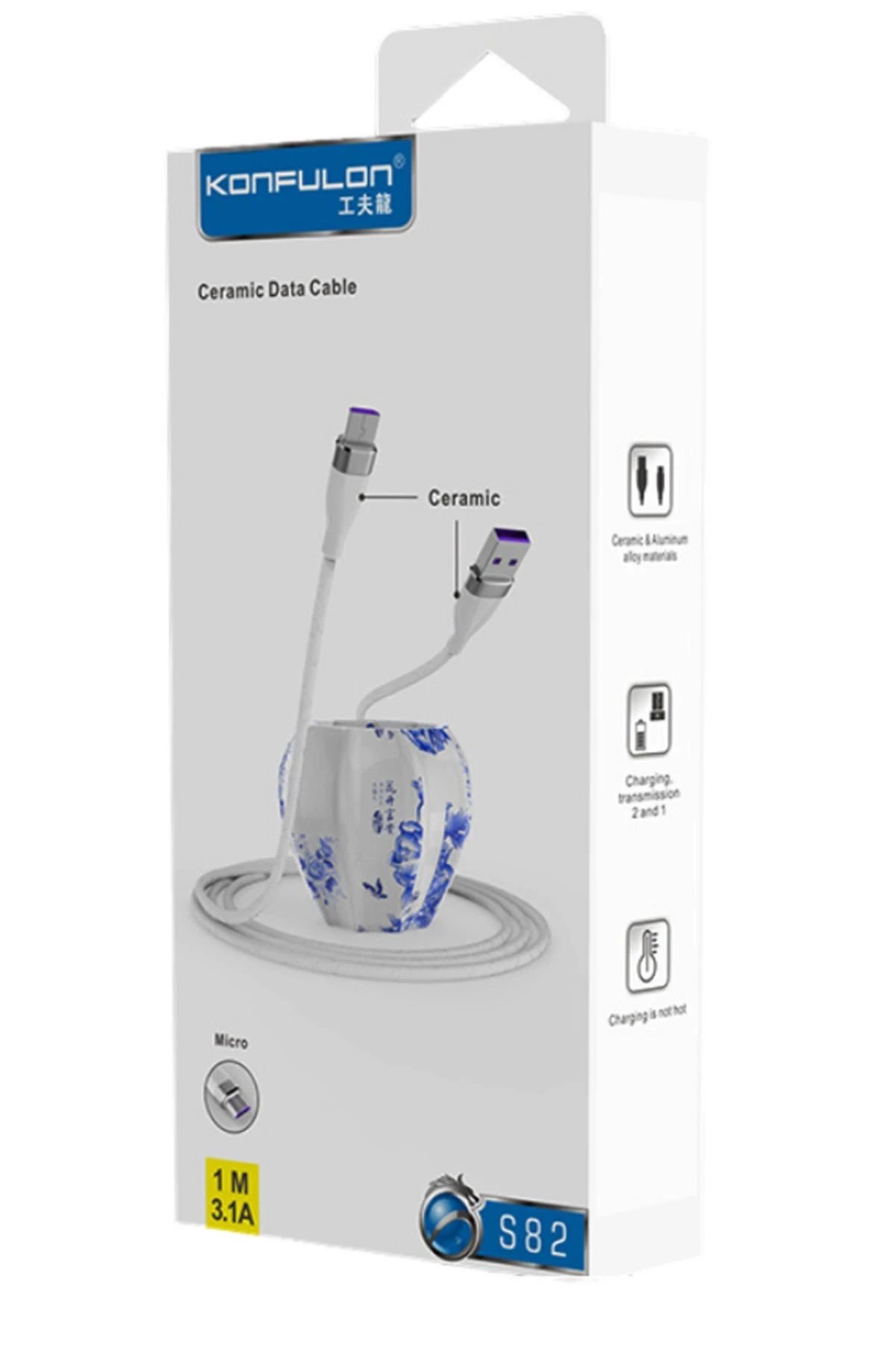 Yüksek hızlı S82 Micro USB kablo; alümiyum ve seramik uçlu yapısı ile ısınmanın önüne geçer. Premium kordon yapısı ile kopmalara ve aşınmaya karşı ekstra dayanıklıdır. Hızlı şarj teknolojisini ve hızlı data transferini destekler. Kablo uçları tüm kılıflara uyacak şekilde dizayn edilmiştir.Kablo uzunluğu: 1 MetreKablo akım: 3.1ATüm USB kabloları ve dönüştürücüleri yüksek teknoloji standartları ve 1. sınıf bakır kablo ile üretilmektedir. Kablolarımız belirtilen teknik özelliklerindeki hız ve kapasiteyi tam olarak sağlar. Sizlere kullanım kolaylığı ve uzun ömürlü bir kullanım sağlamak için ürün çeşitliliğimiz sürekli yenilenen teknolojiye göre genişlemektedir.