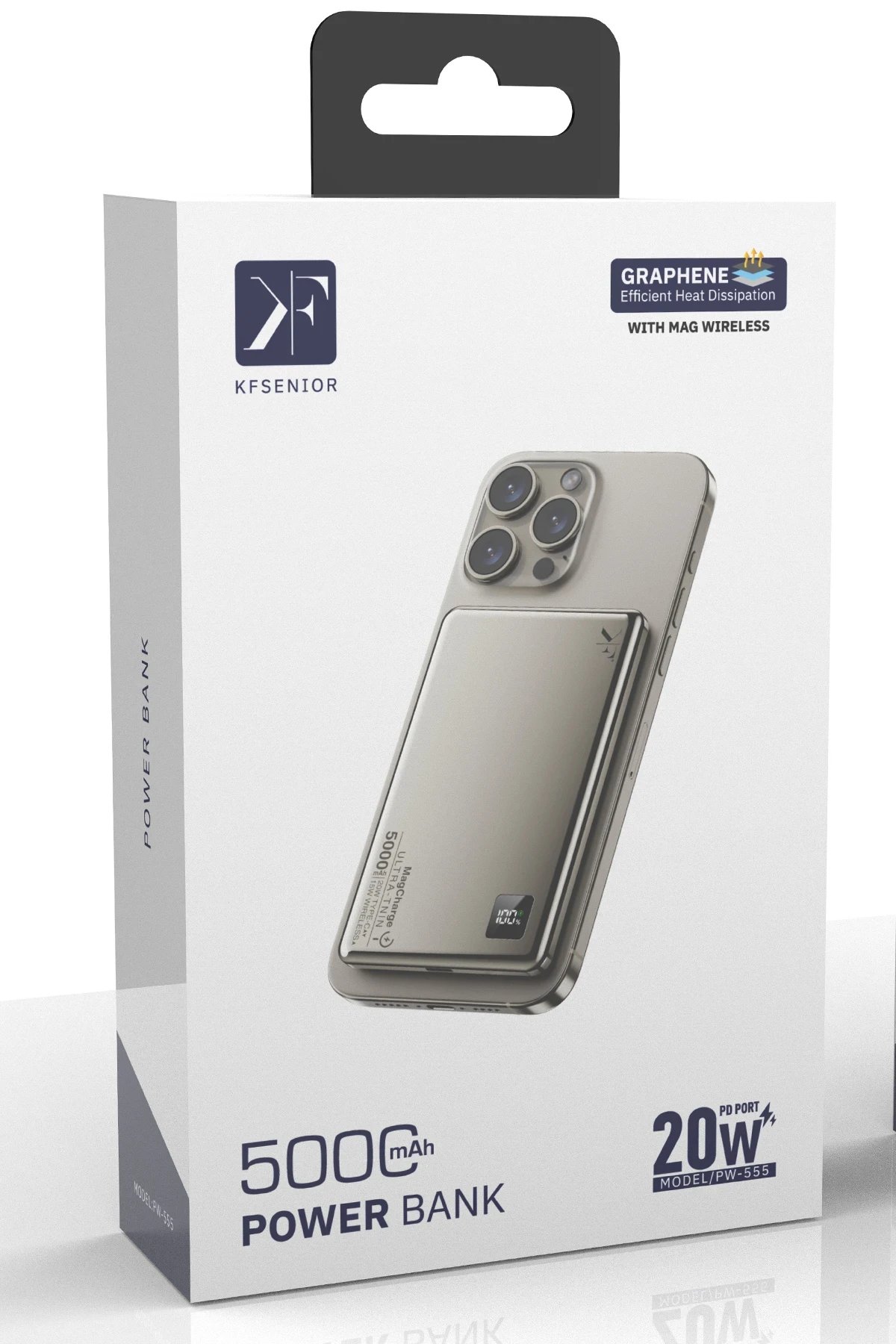 PW555 5.000 mAh Dijital Göstergeli 18W Type-C ve 15W Kablosuz Şarj PD Hızlı Şarj Magsafe PowerbankBu yüksek kaliteli powerbank