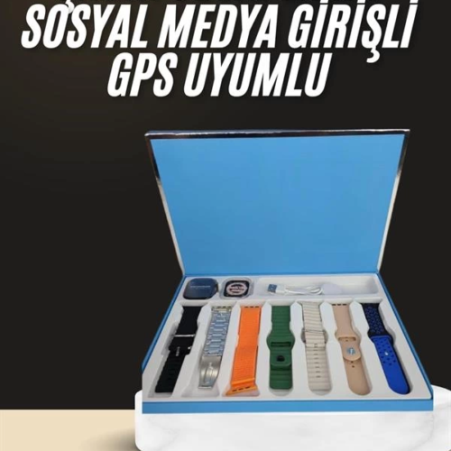 7 Kordonlu Unisex Akıllı Saat Çoklu Kordon Seçeneği Amoled Ekran