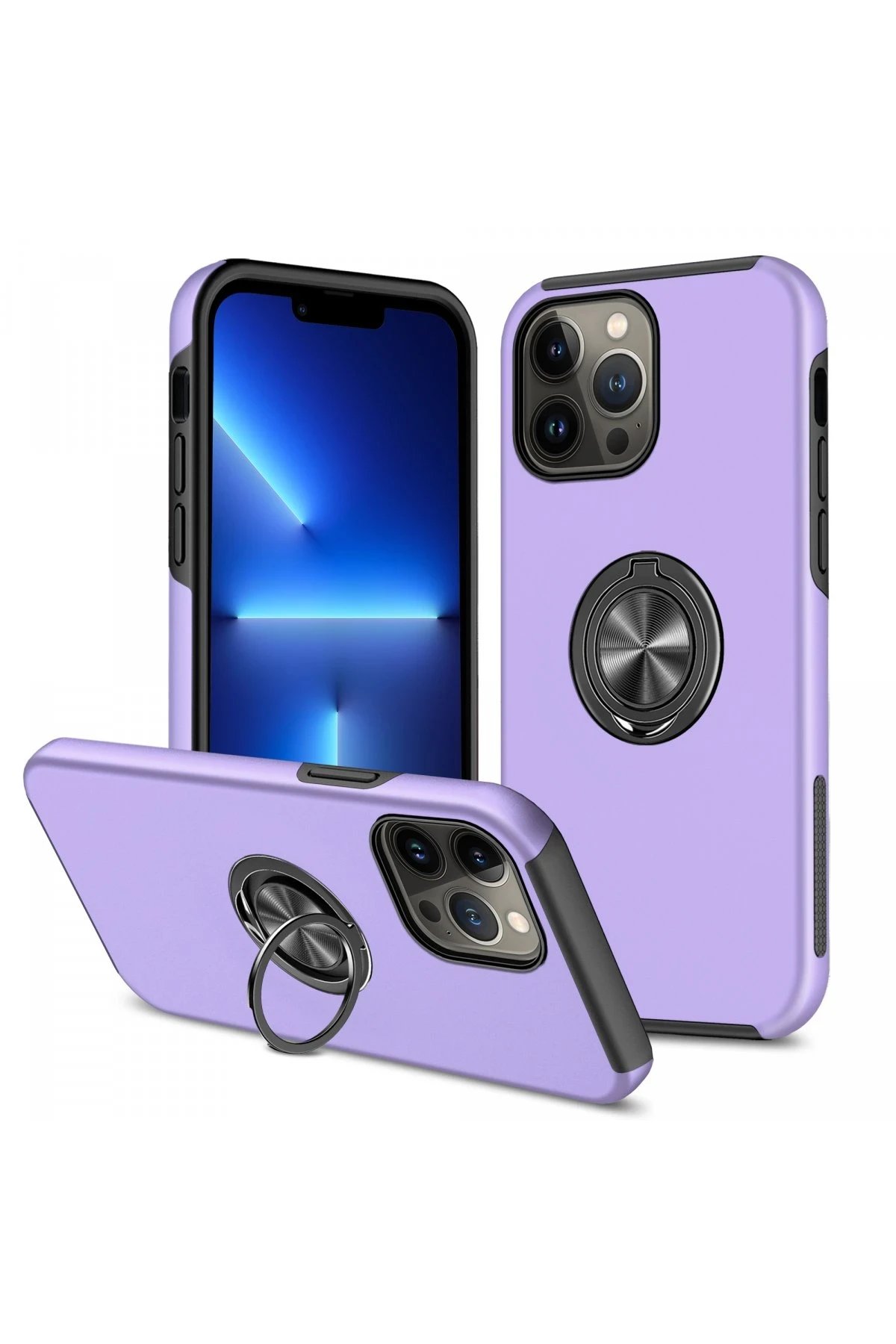 iPhone 13 Pro Kılıf Elit Yüzüklü Kapak - Mor-(5796)