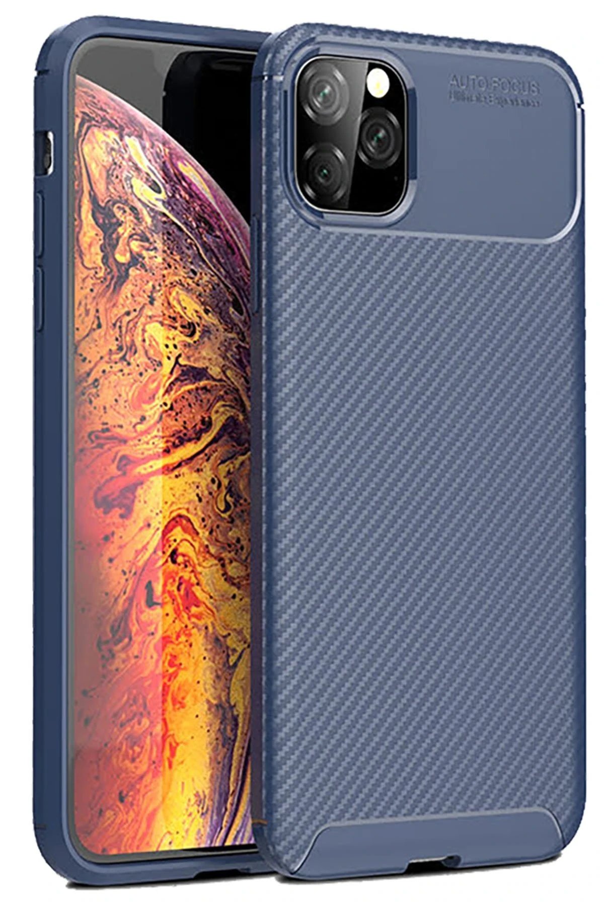 iPhone 11 Pro Max Kılıf Auto Focus Karbon Kapak - Lacivert-(5796)