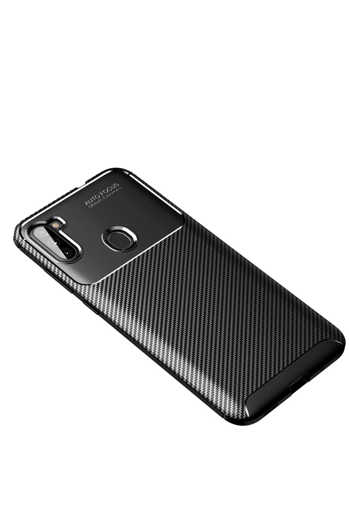 Samsung Galaxy A11 Kılıf Auto Focus Karbon Kapak - Siyah-(5796)