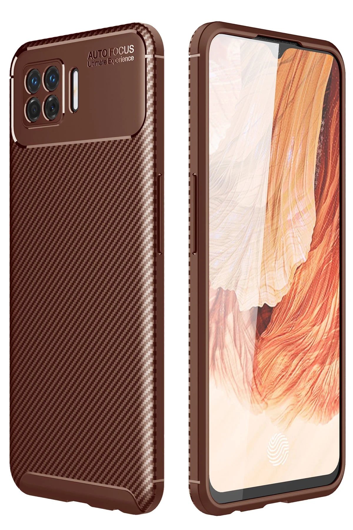 Oppo A73 Kılıf Auto Focus Karbon Kapak - Kahverengi-(5796)