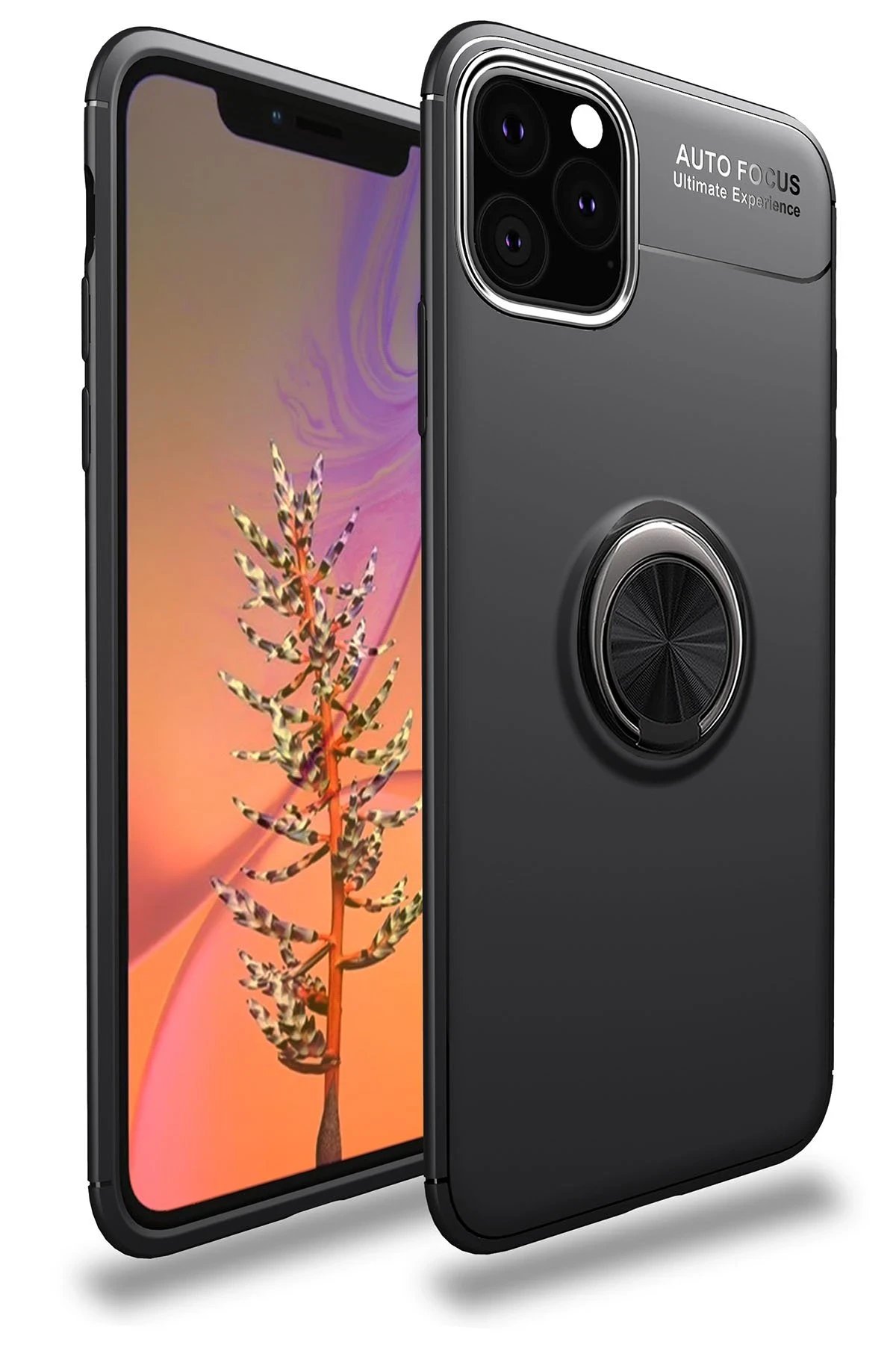 iPhone 11 Pro Kılıf Range Yüzüklü Silikon - Siyah-(5796)