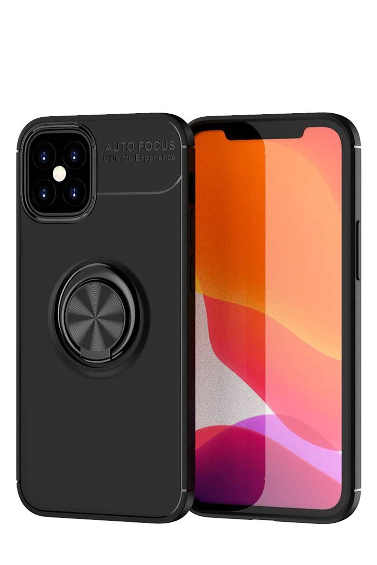 iPhone 12 Mini Kılıf Range Yüzüklü Silikon - Siyah-(5796)