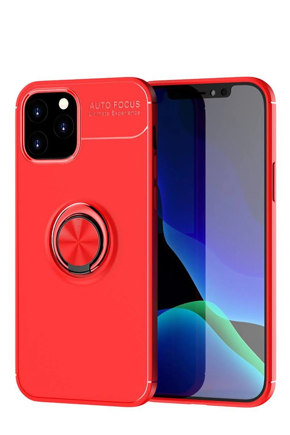 iPhone 12 Kılıf Range Yüzüklü Silikon - Kırmızı-(5796)