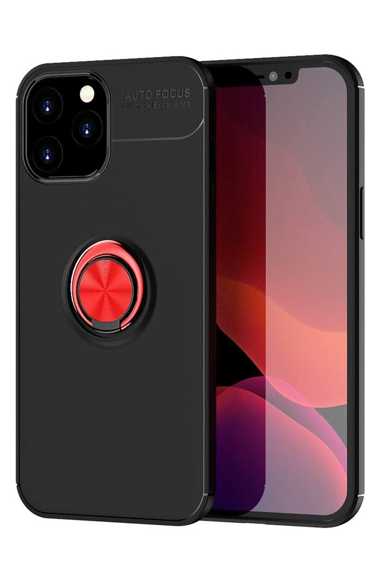 iPhone 12 Pro Max Kılıf Range Yüzüklü Silikon - Siyah-Kırmızı-(5796)