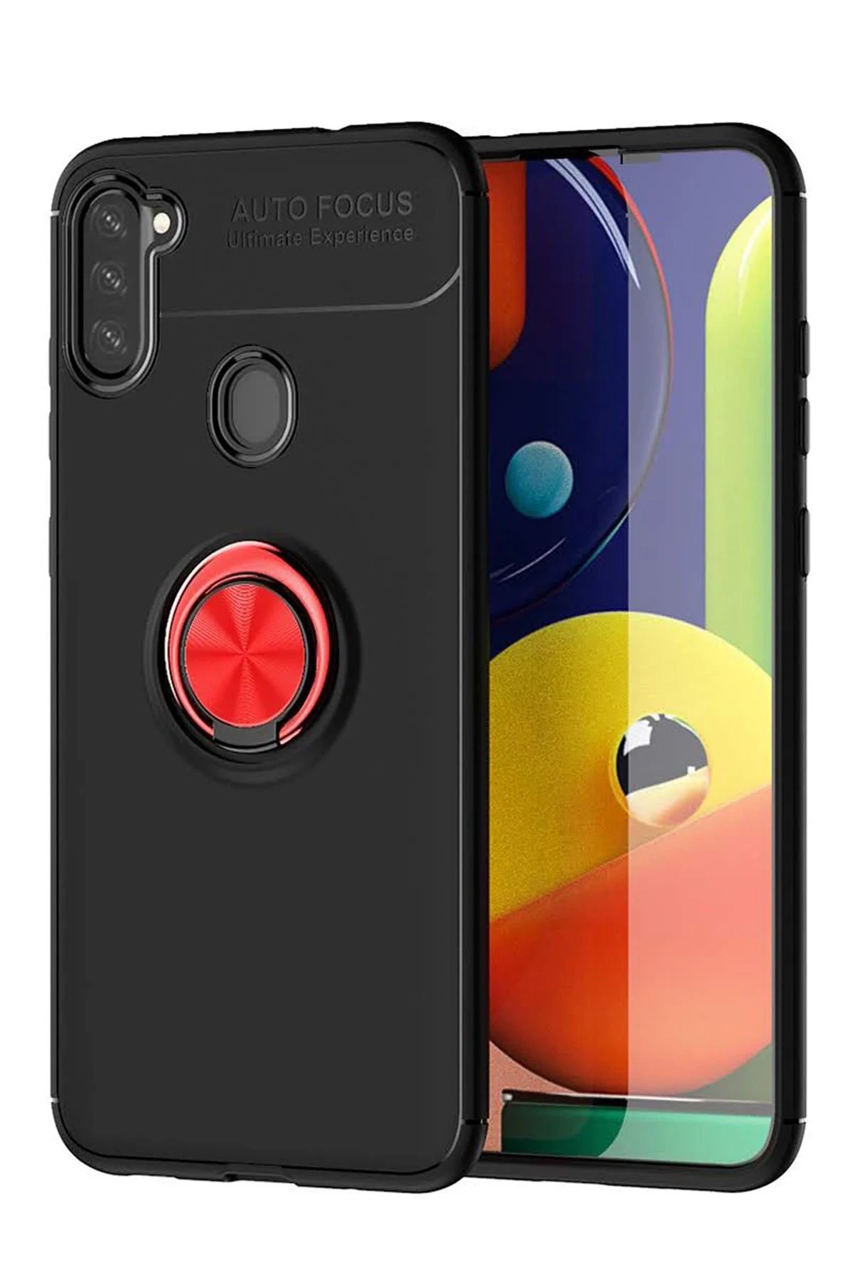 Samsung Galaxy A11 Kılıf Range Yüzüklü Silikon - Siyah-Kırmızı-(5796)