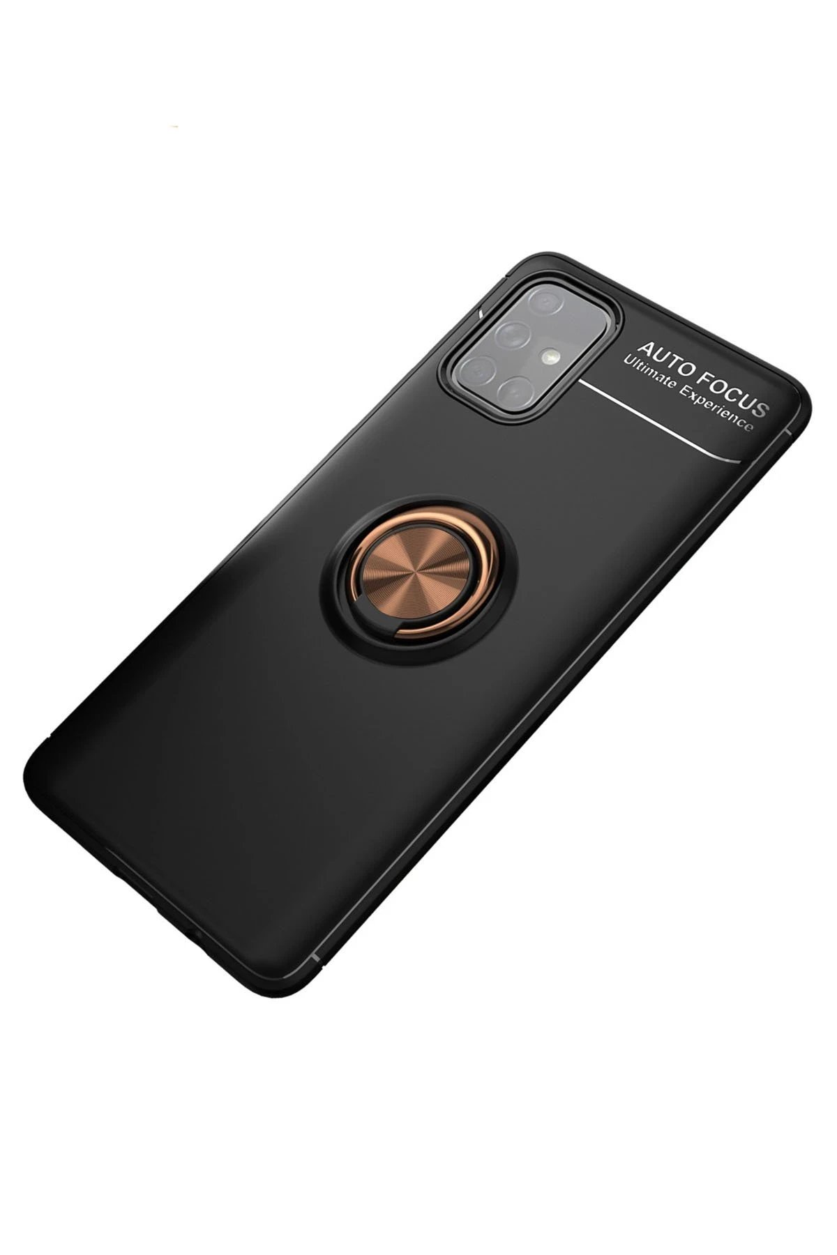 Samsung Galaxy M31S Kılıf Range Yüzüklü Silikon - Siyah-Gold-(5796)