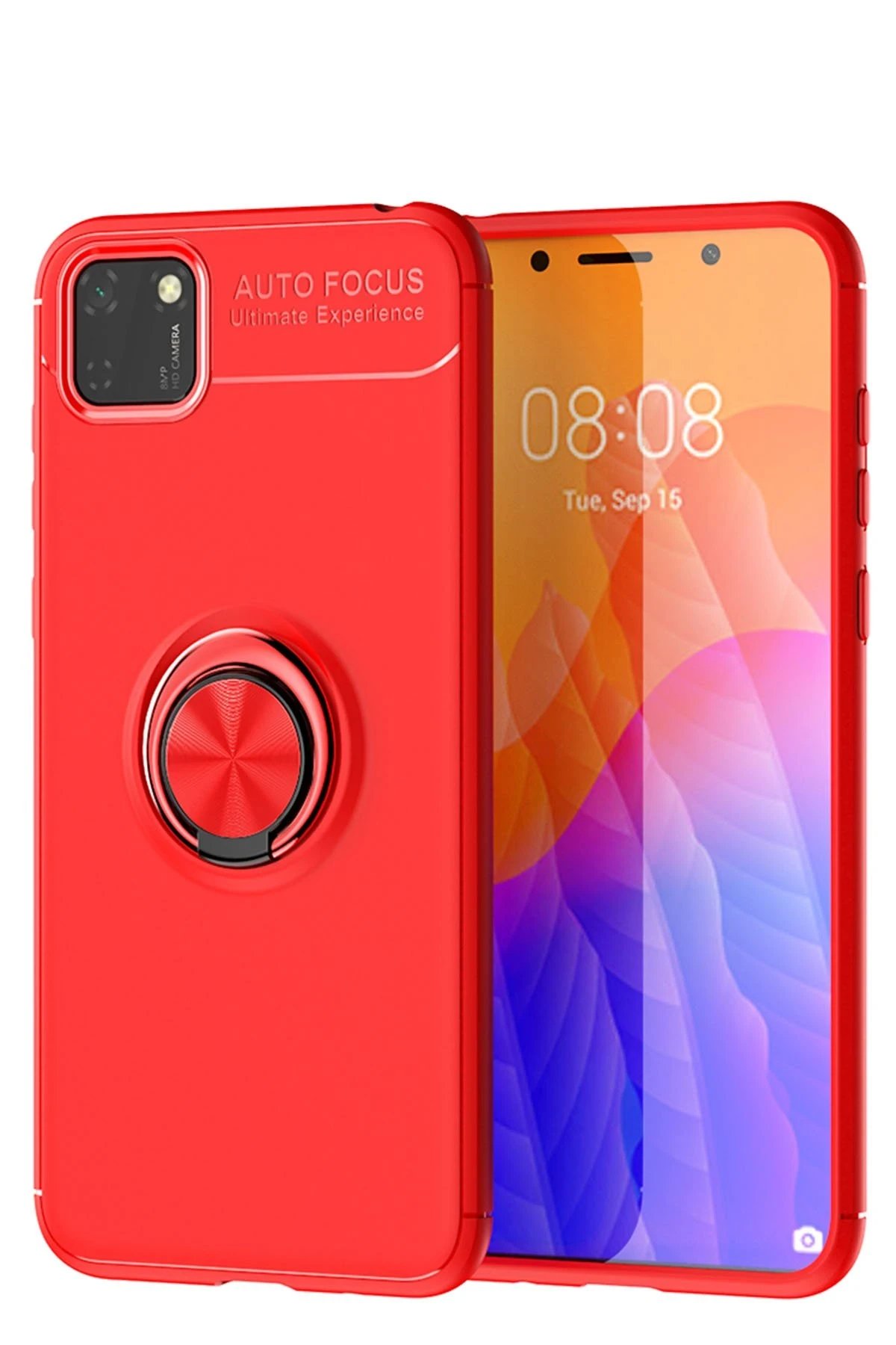 Huawei Y5P Kılıf Range Yüzüklü Silikon - Kırmızı-(5796)