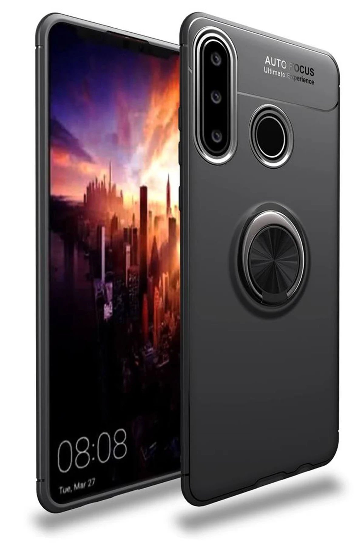 Huawei Y6P Kılıf Range Yüzüklü Silikon - Siyah-(5796)