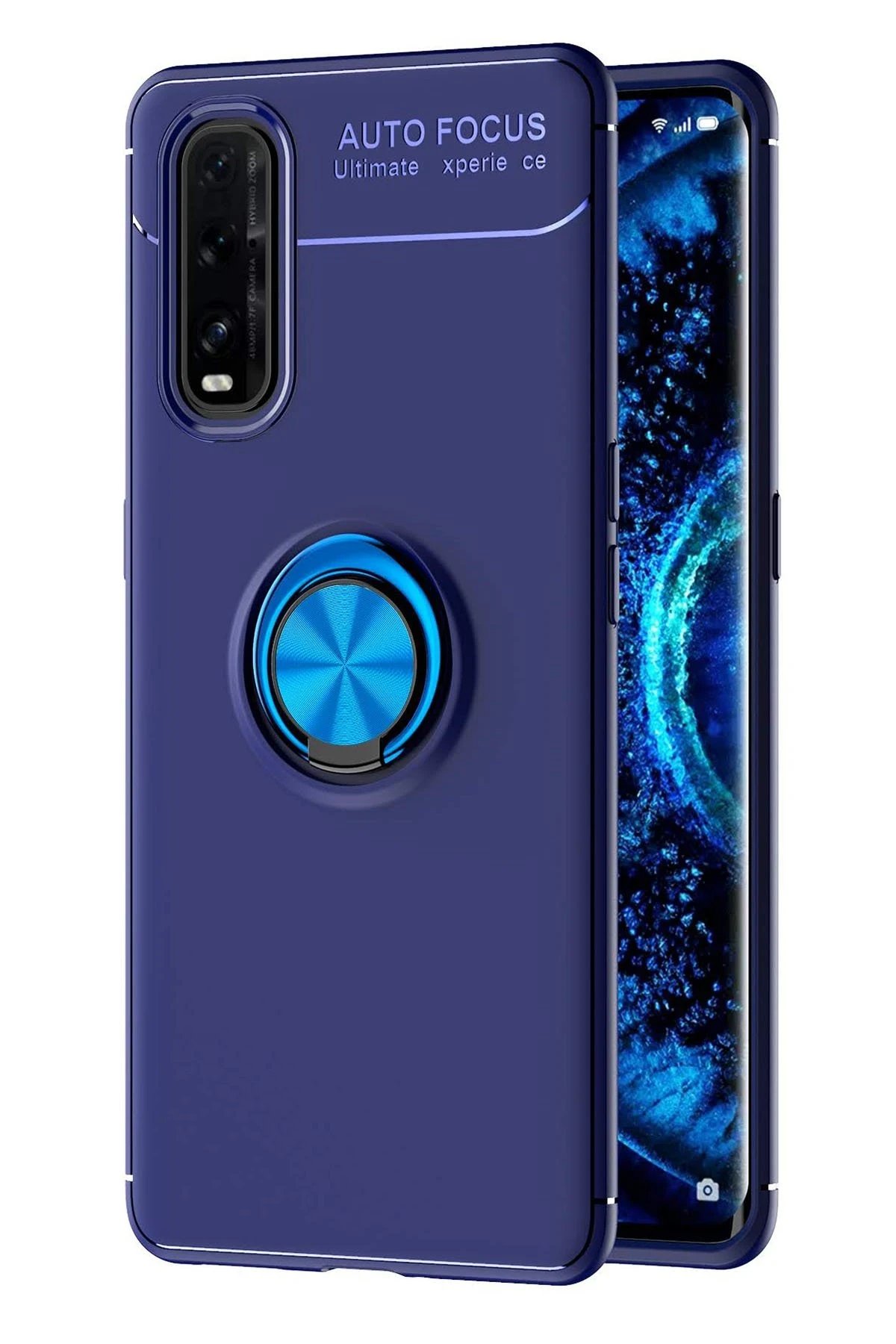 Oppo Find X2 Kılıf Range Yüzüklü Silikon - Mavi-(5796)