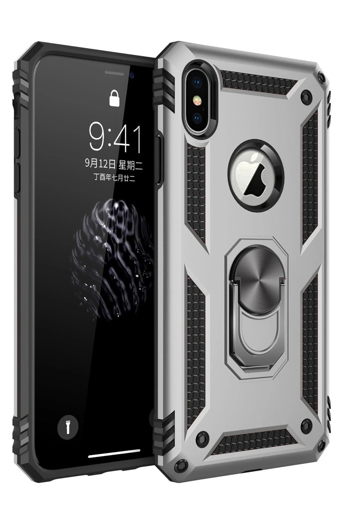 iPhone XS Max Kılıf Sofya Yüzüklü Silikon Kapak - Gümüş-(5796)