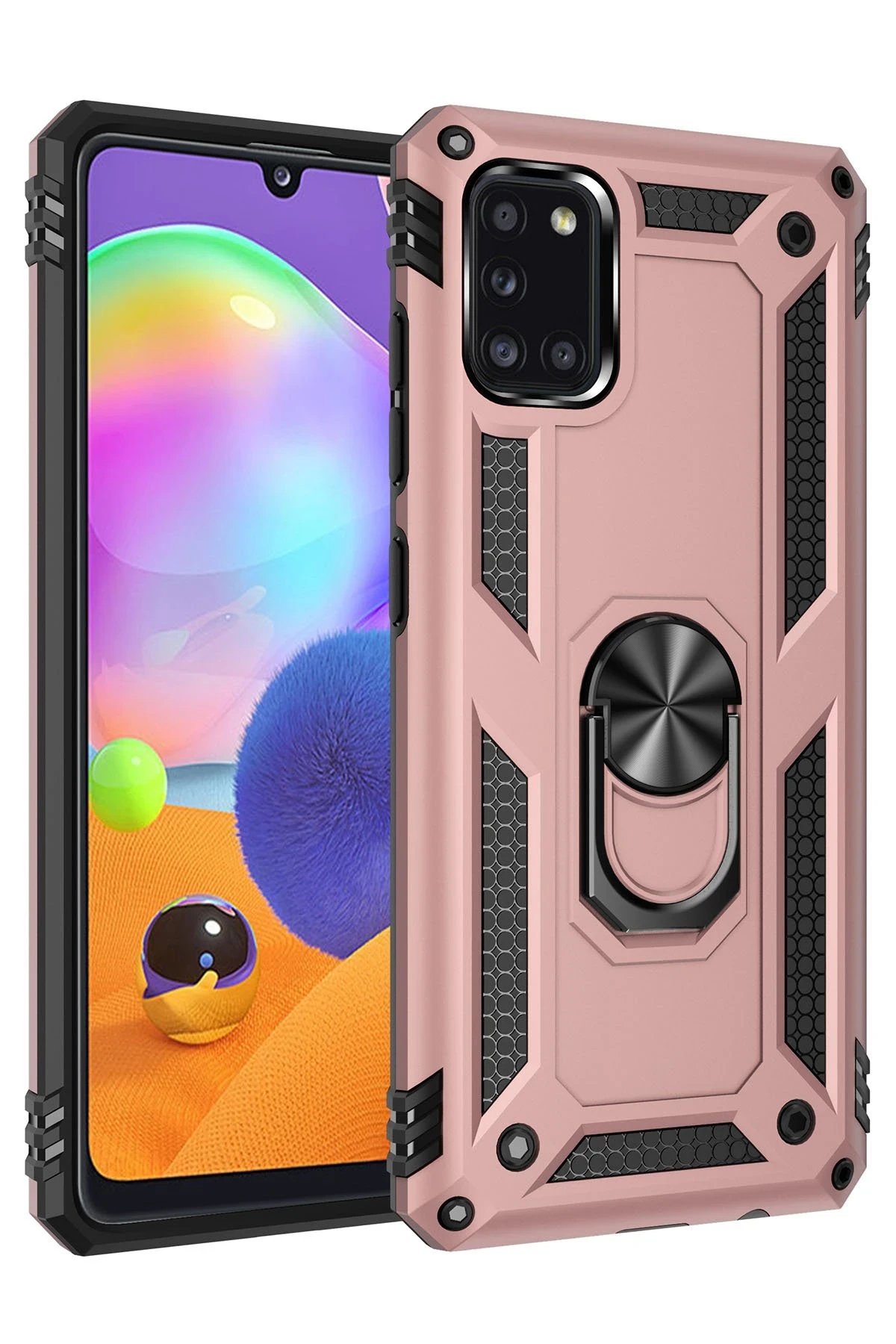 Samsung Galaxy A31 Kılıf Sofya Yüzüklü Silikon Kapak - Rose-(5796)