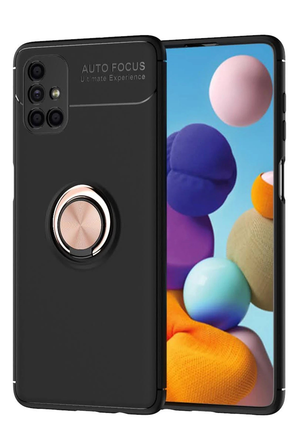 Samsung Galaxy M51 Kılıf Range Yüzüklü Silikon - Siyah-Gold-(5796)
