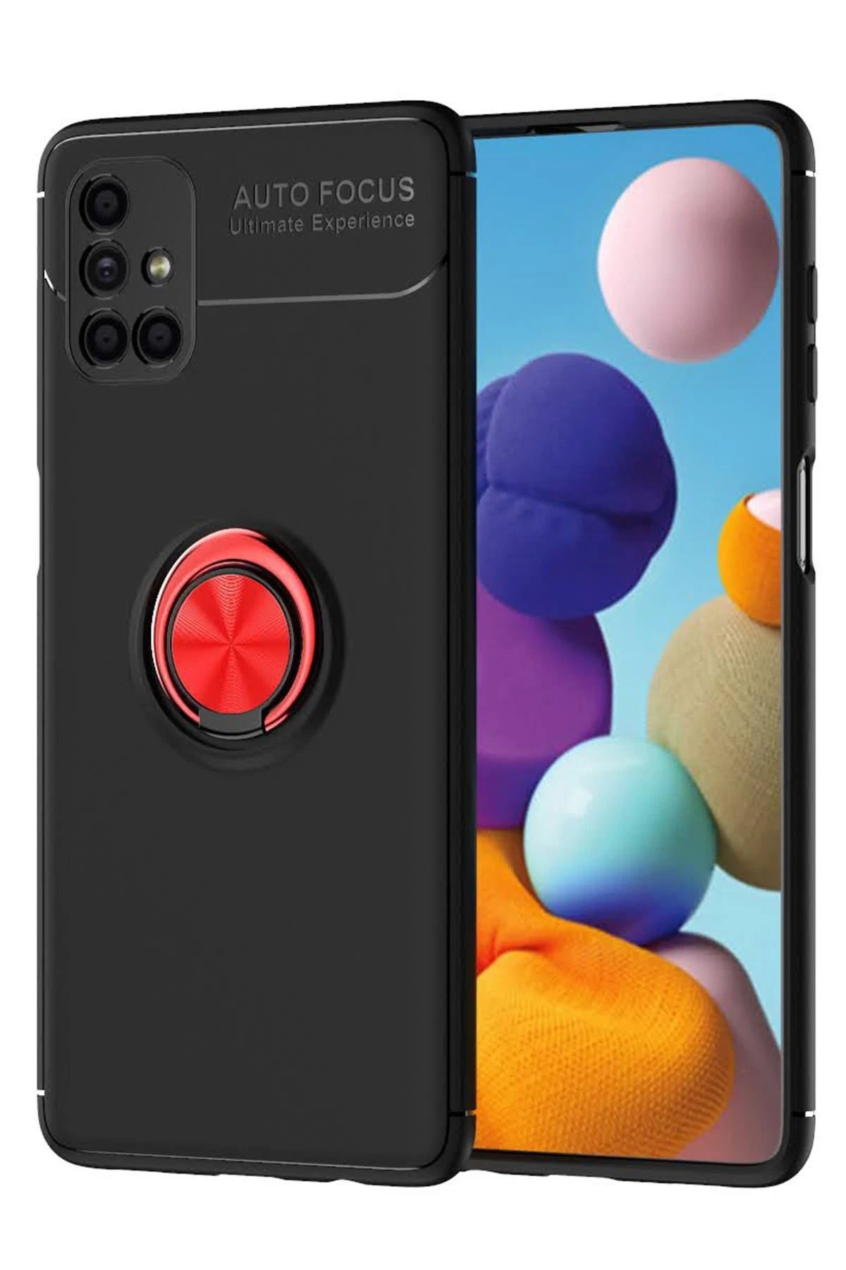 Samsung Galaxy M51 Kılıf Range Yüzüklü Silikon - Siyah-Kırmızı-(5796)