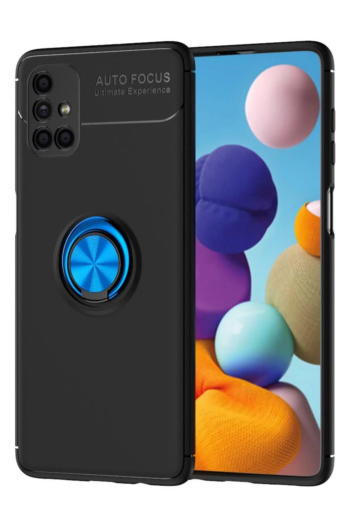 Samsung Galaxy M51 Kılıf Range Yüzüklü Silikon - Siyah-Mavi-(5796)