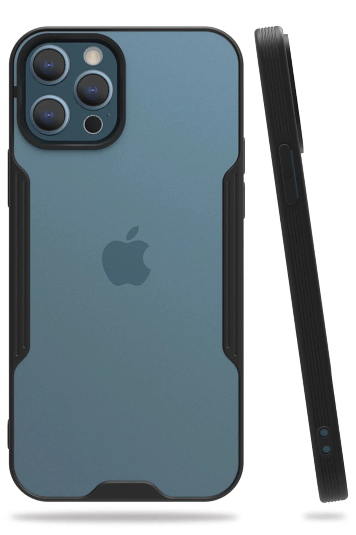 iPhone 12 Pro Max Kılıf Platin Silikon - Siyah-(5796)