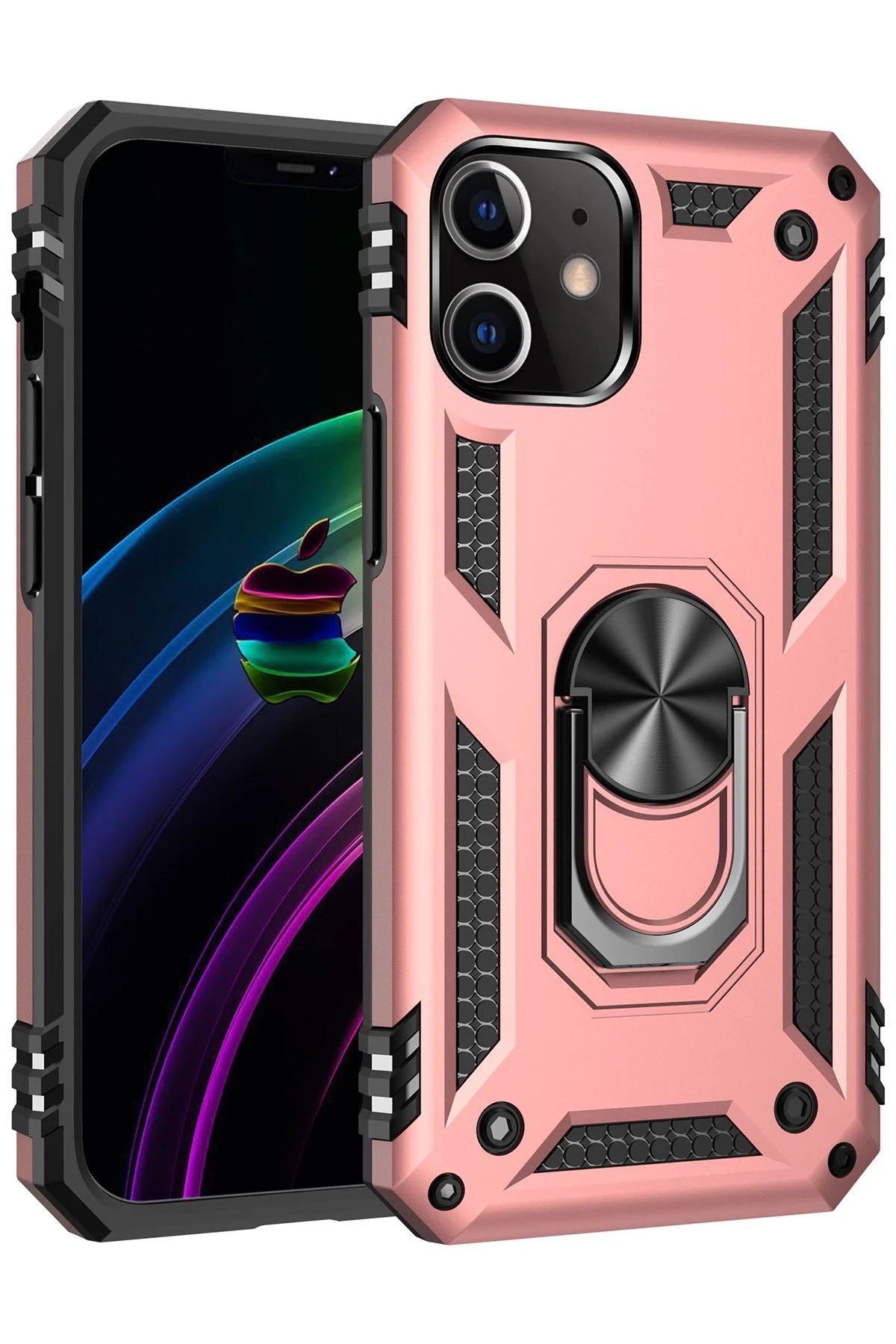 iPhone 12 Mini Kılıf Sofya Yüzüklü Silikon Kapak - Rose-(5796)