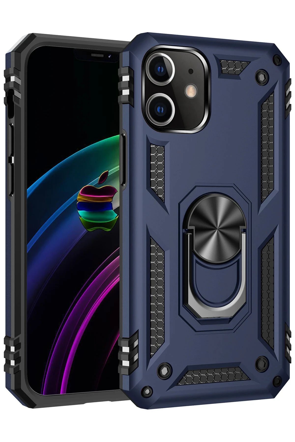 iPhone 12 Mini Kılıf Sofya Yüzüklü Silikon Kapak - Lacivert-(5796)