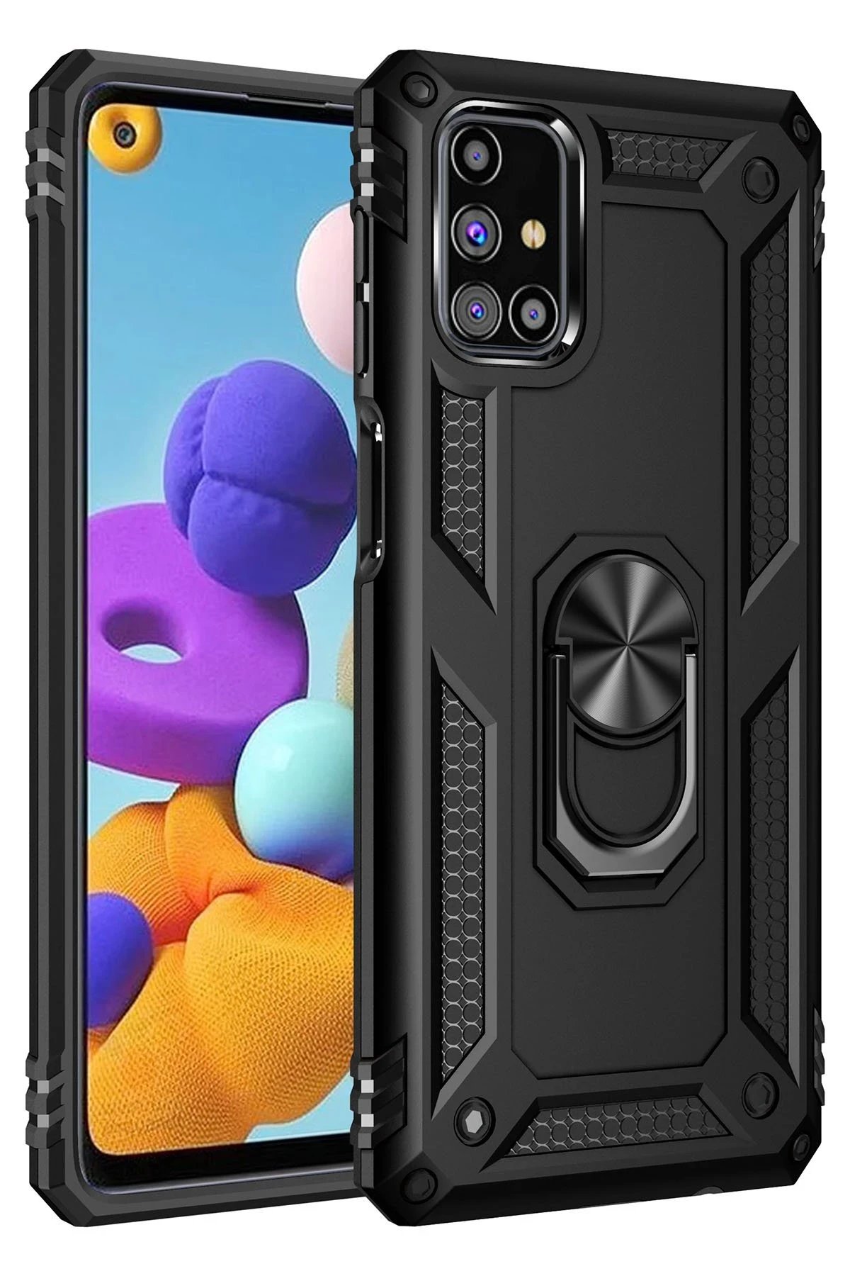 Samsung Galaxy M31S Kılıf Sofya Yüzüklü Silikon Kapak - Siyah-(5796)