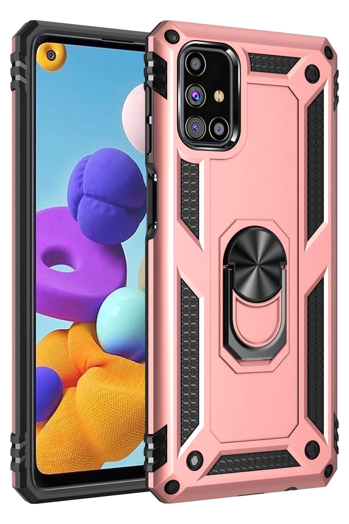 Samsung Galaxy M31S Kılıf Sofya Yüzüklü Silikon Kapak - Rose-(5796)