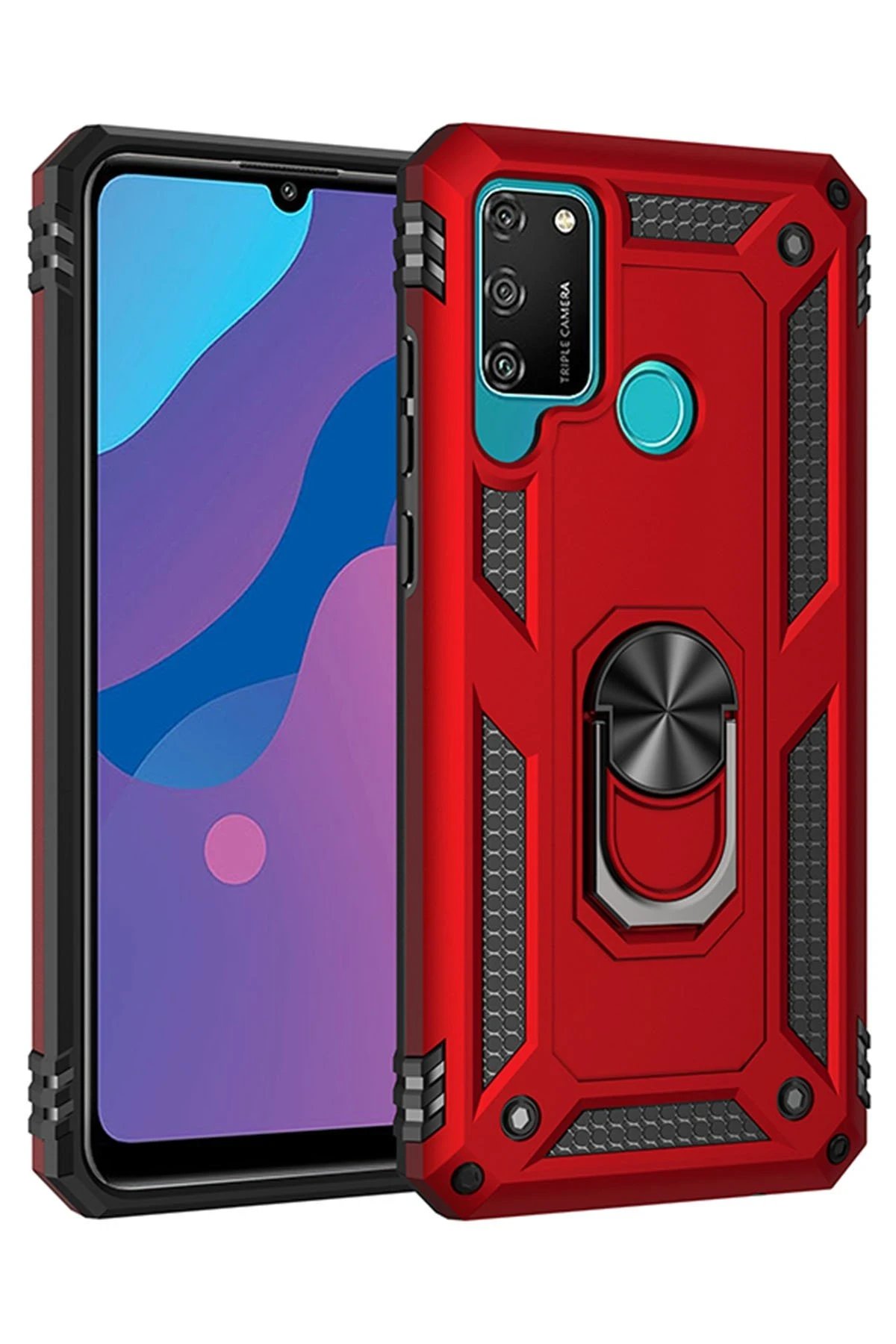 Huawei Y6P Kılıf Sofya Yüzüklü Silikon Kapak - Kırmızı-(5796)