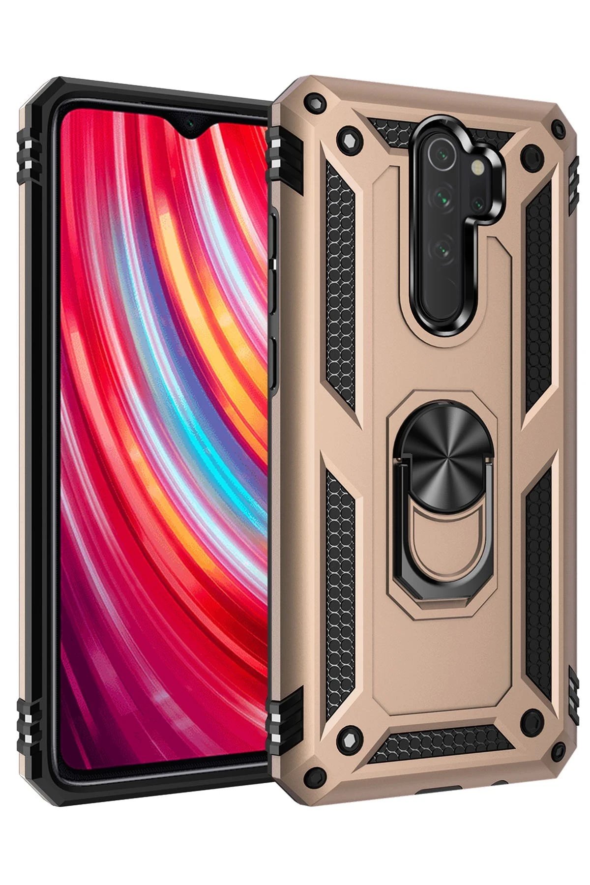 Xiaomi Redmi Note 8 Pro Kılıf Sofya Yüzüklü Silikon Kapak - Gold-(5796)