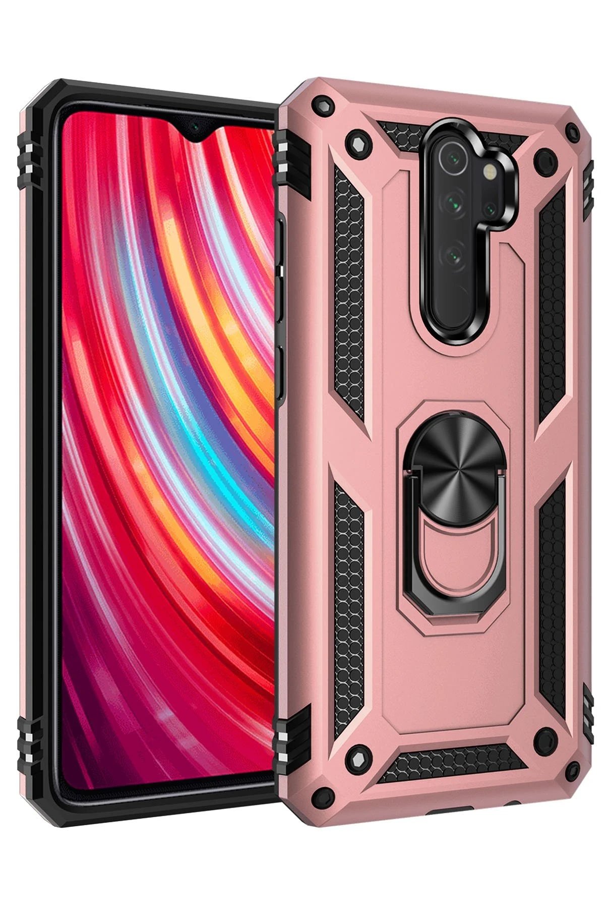 Xiaomi Redmi Note 8 Pro Kılıf Sofya Yüzüklü Silikon Kapak - Rose-(5796)