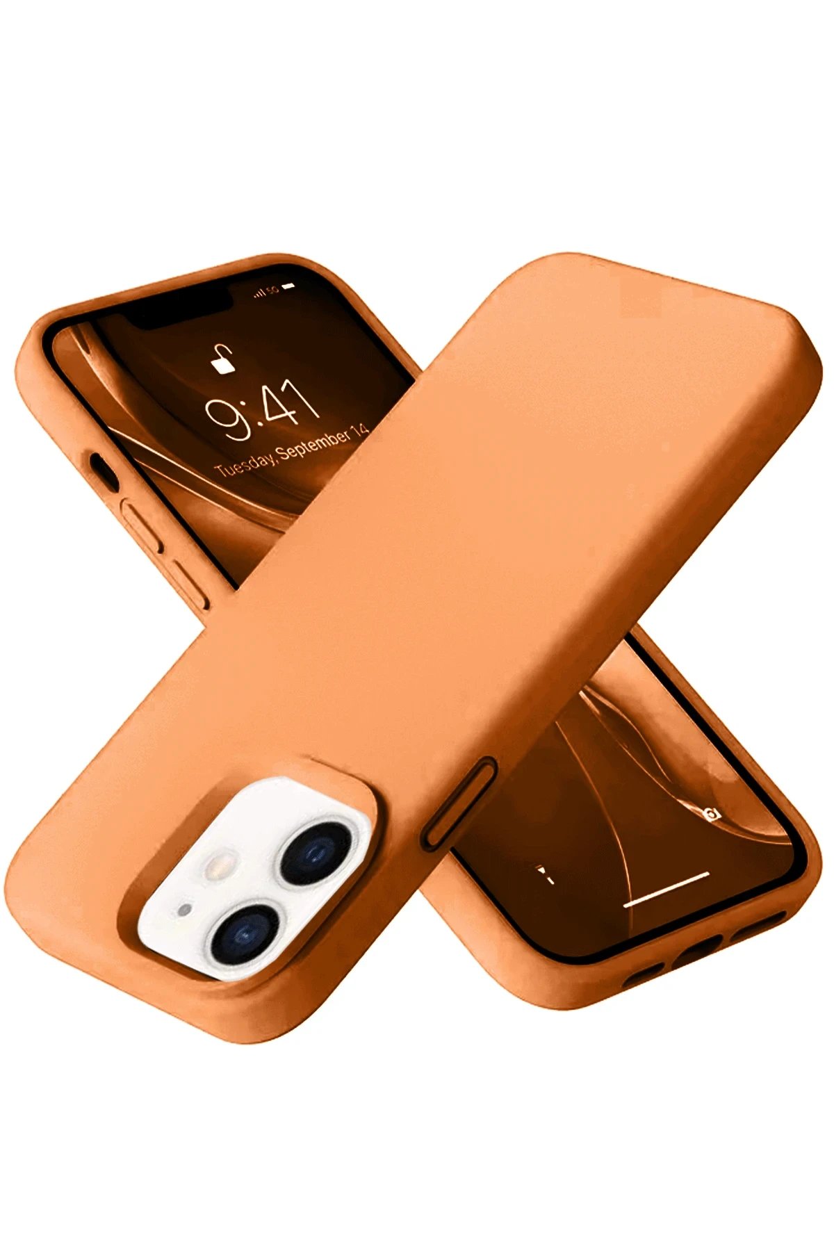 iPhone 12 Kılıf Nano içi Kadife Silikon - Turuncu-(5796)