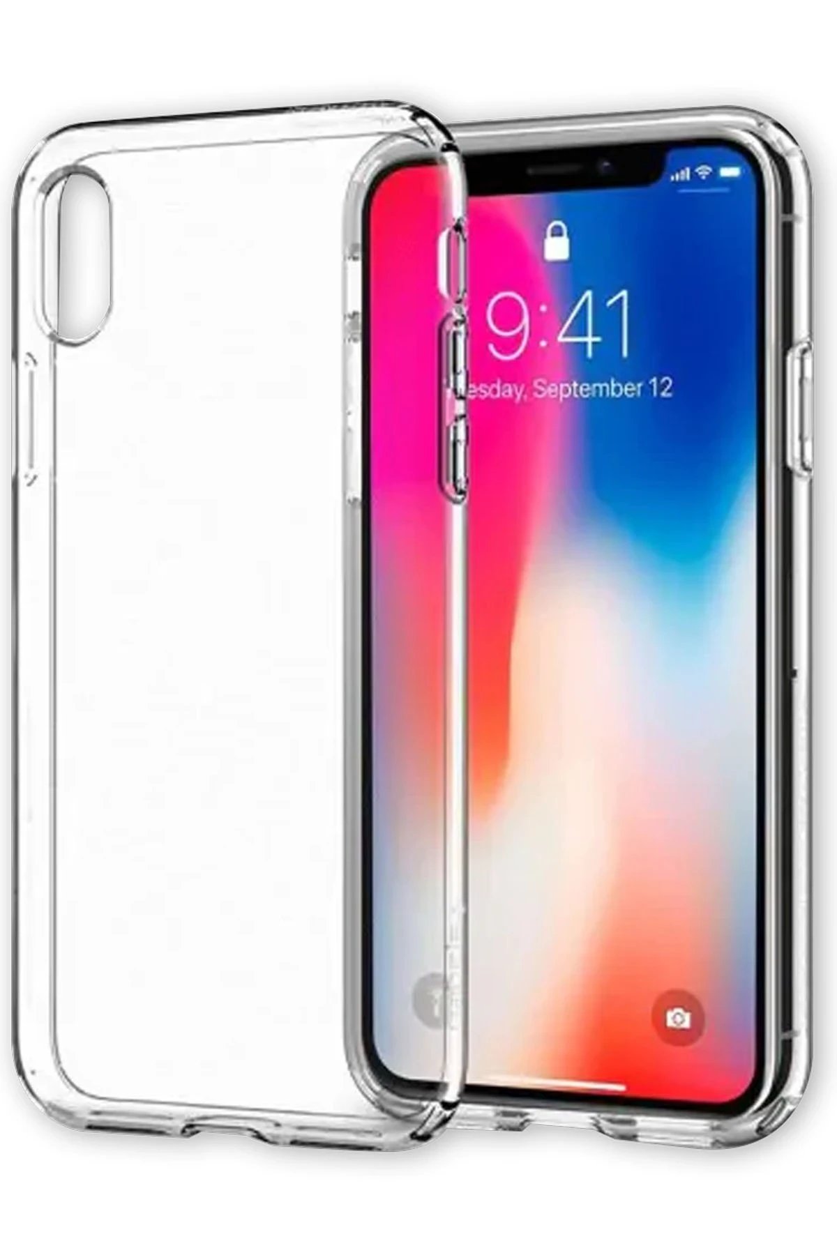 iPhone X Kılıf Lüx Şeffaf Silikon-(5796)