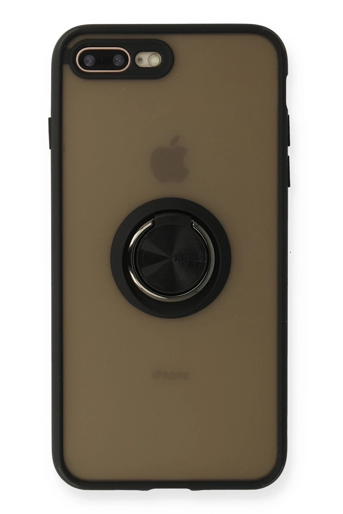 iPhone 7 Plus Kılıf Montreal Yüzüklü Silikon Kapak - Siyah-(5796)