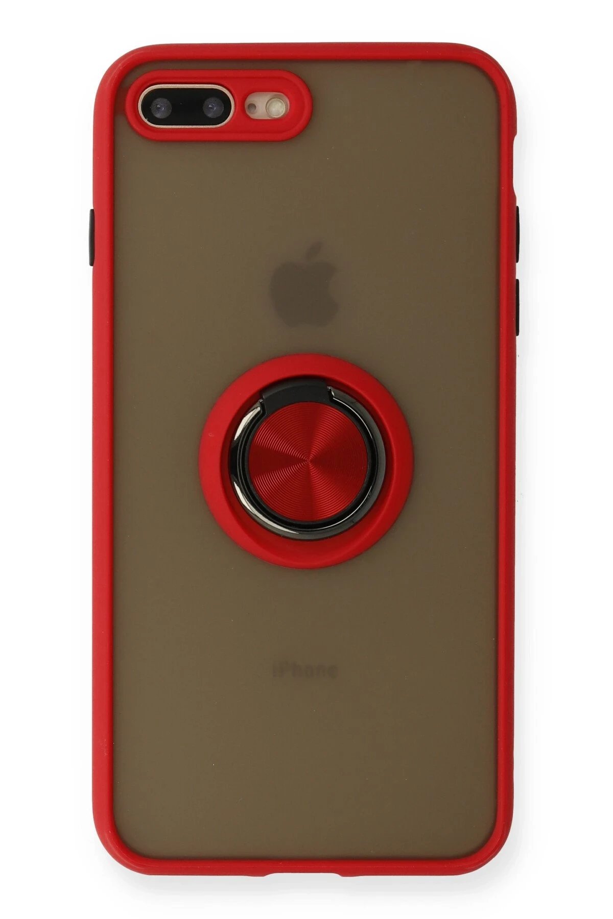 iPhone 7 Plus Kılıf Montreal Yüzüklü Silikon Kapak - Kırmızı-(5796)