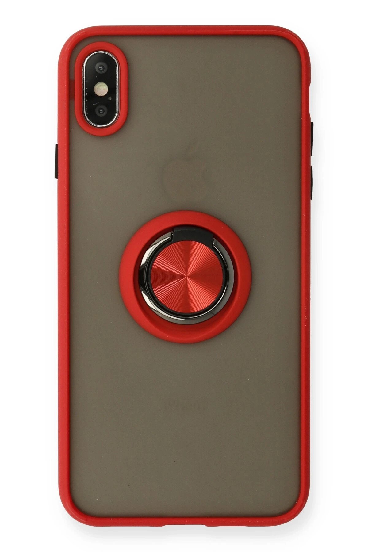 iPhone X Kılıf Montreal Yüzüklü Silikon Kapak - Kırmızı-(5796)