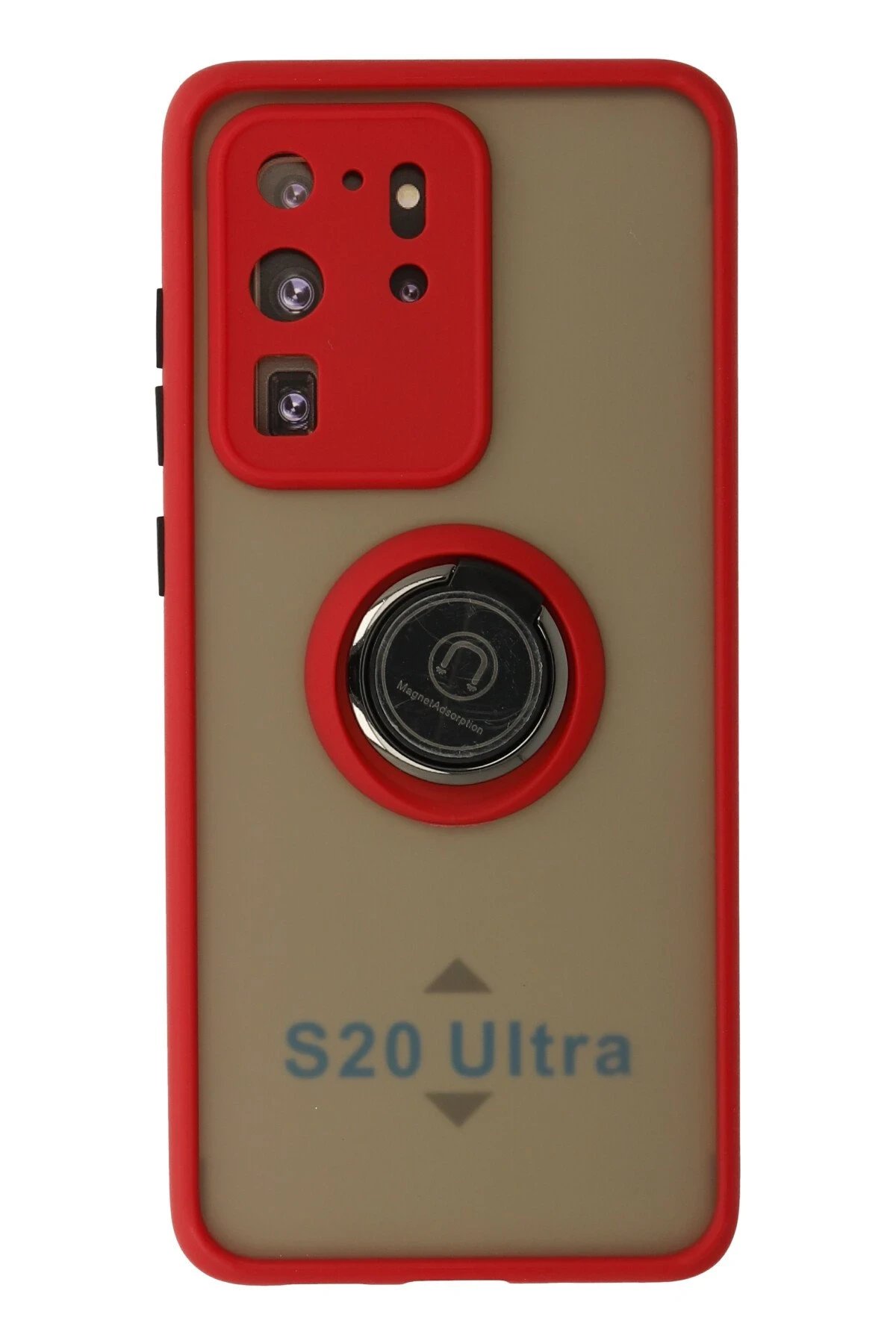 Samsung Galaxy S20 Ultra Kılıf Montreal Yüzüklü Silikon Kapak - Kırmızı-(5796)