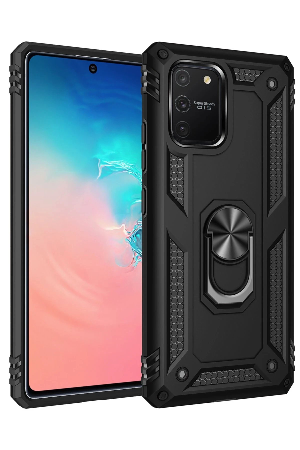 Samsung Galaxy A91 / S10 Lite Kılıf Sofya Yüzüklü Silikon Kapak - Siyah-(5796)