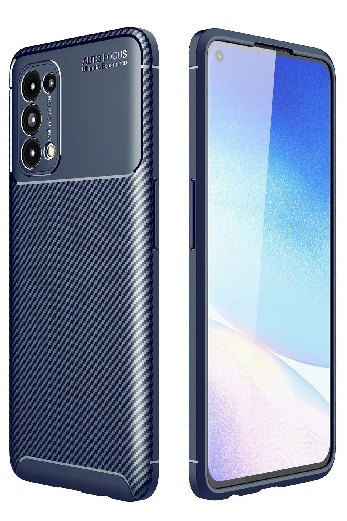 Oppo Reno 5 Kılıf Auto Focus Karbon Kapak - Lacivert-(5796)