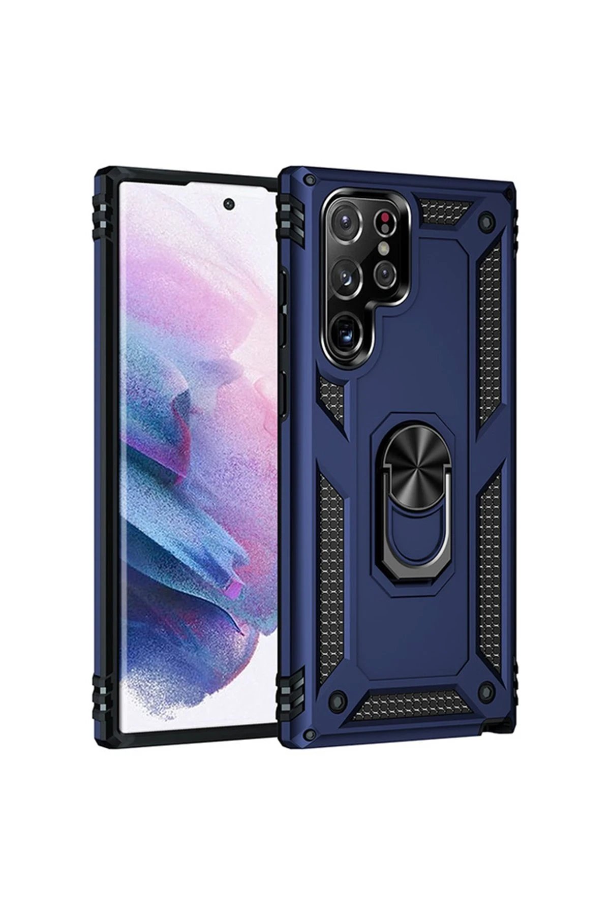 Samsung Galaxy S21 Ultra Kılıf Sofya Yüzüklü Silikon Kapak - Lacivert-(5796)