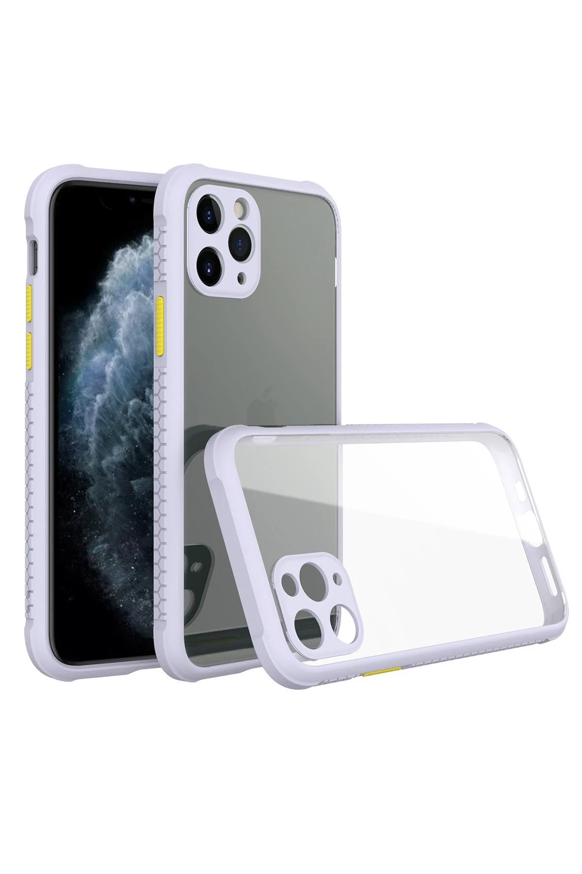 iPhone 11 Pro Kılıf Miami Şeffaf Silikon - Lila-(5796)