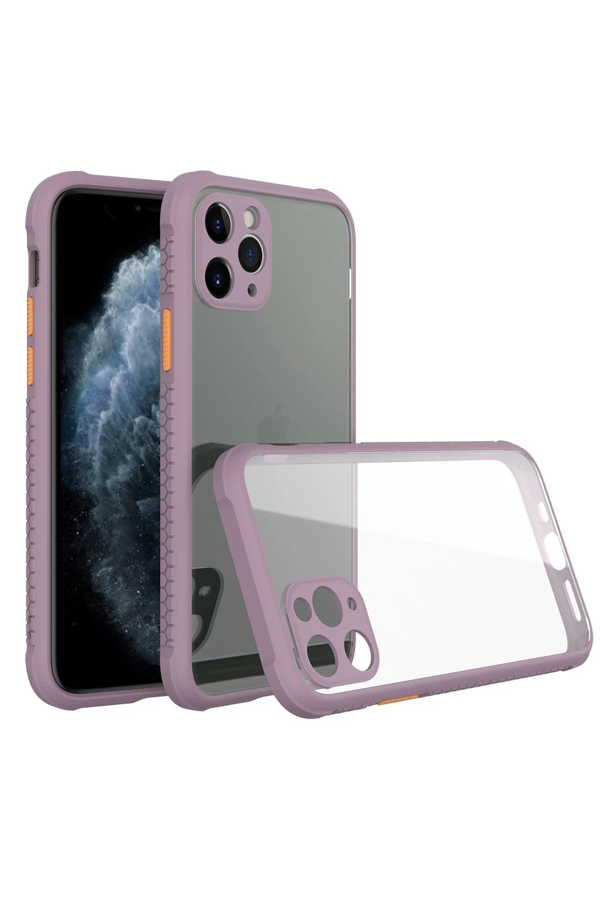 iPhone 11 Pro Max Kılıf Miami Şeffaf Silikon - Açık Mor-(5796)