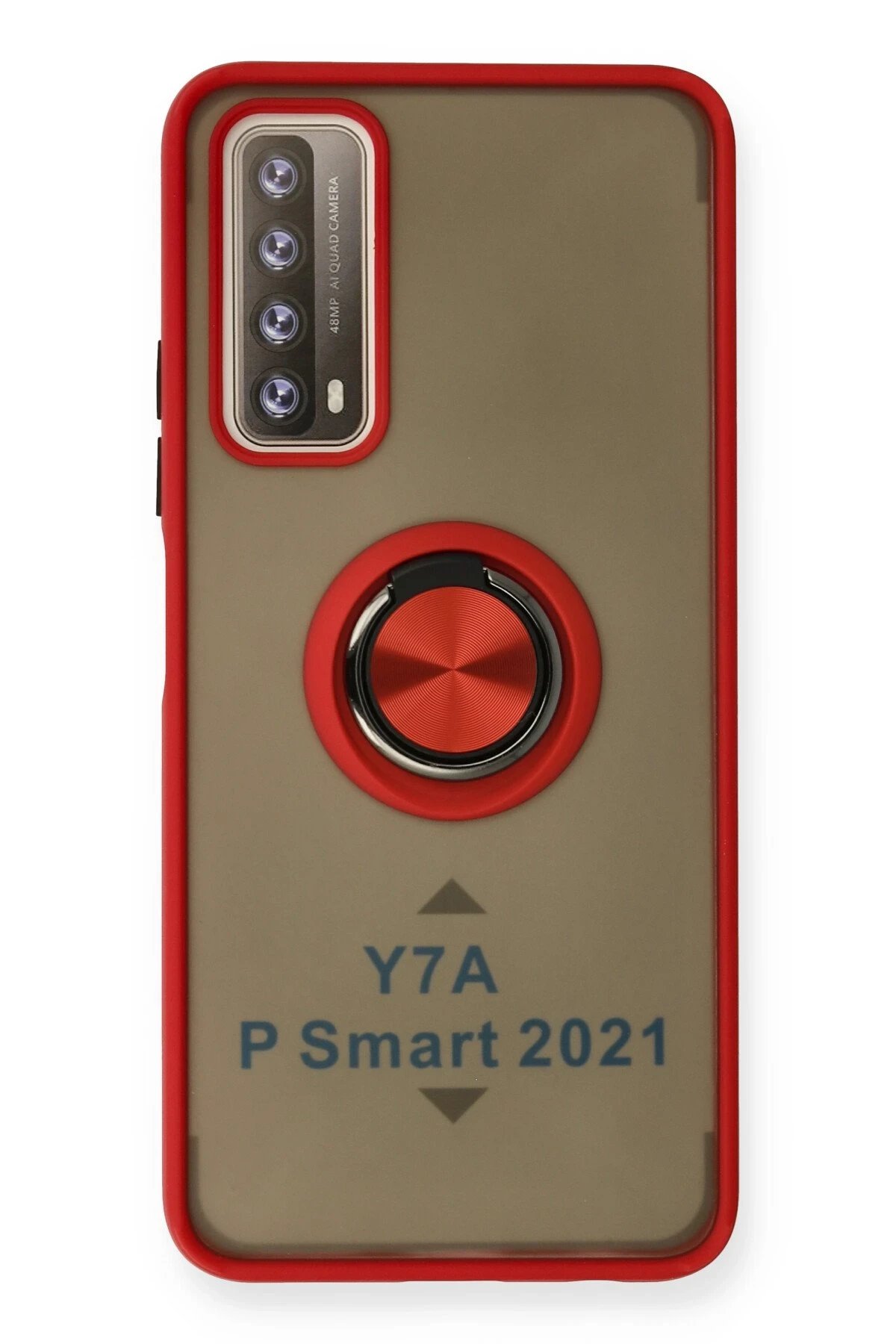 Huawei P Smart 2021 Kılıf Montreal Yüzüklü Silikon Kapak - Kırmızı-(5796)