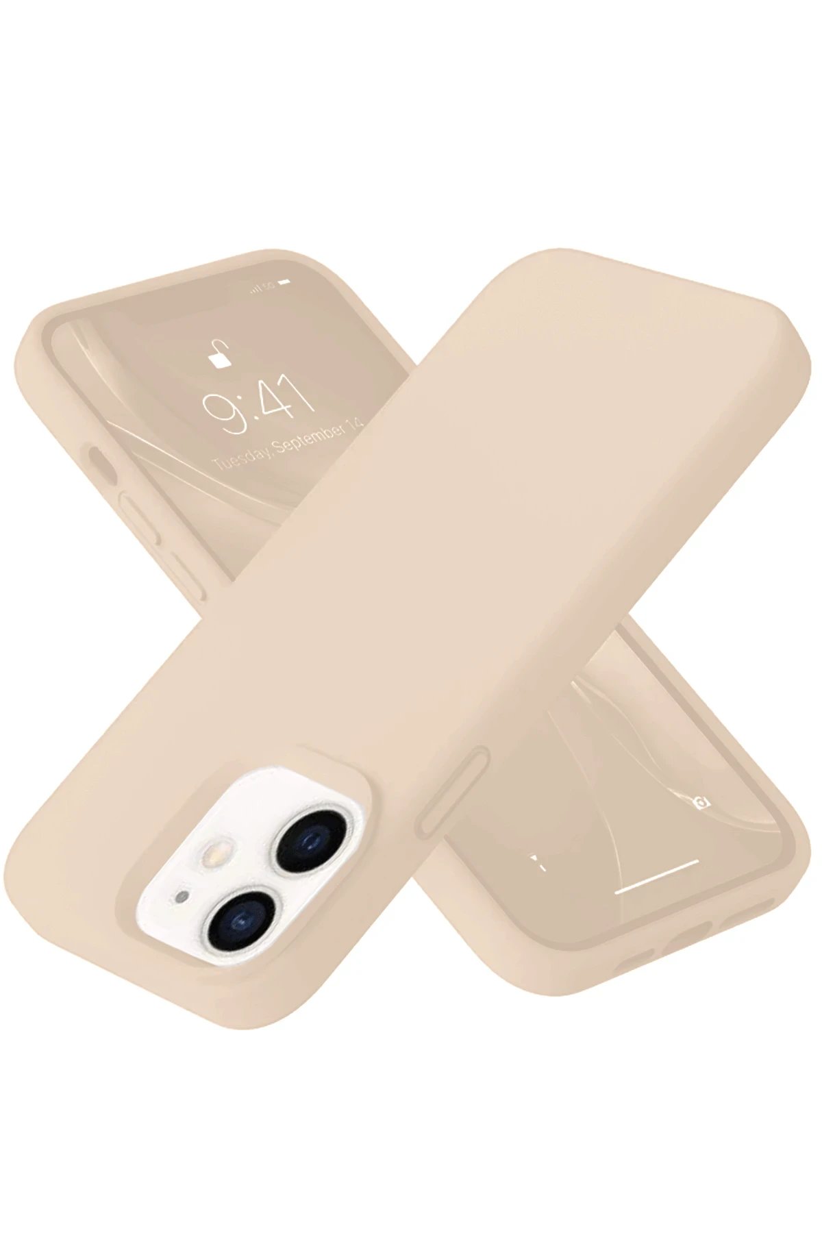 iPhone 12 Kılıf Nano içi Kadife Silikon - Pudra-(5796)