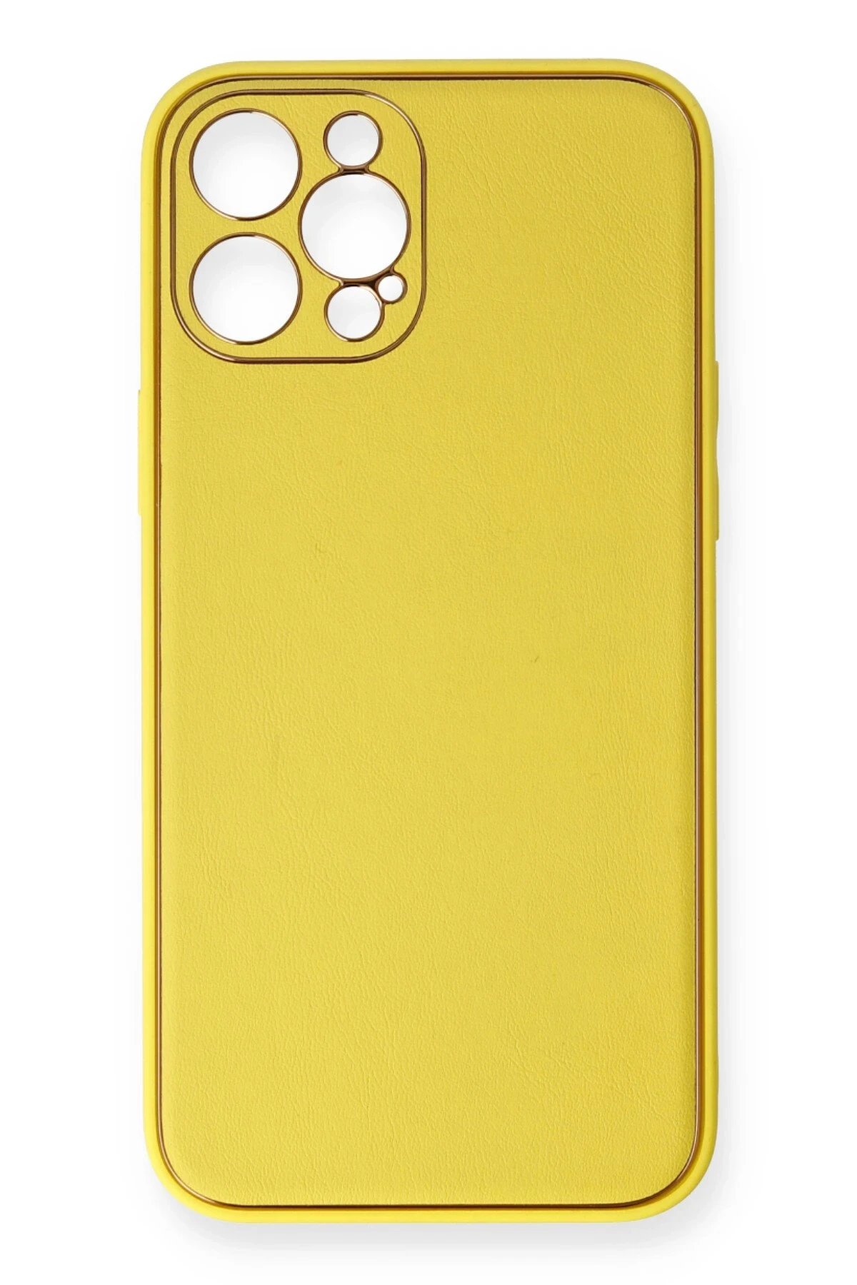 iPhone 12 Pro Kılıf Coco Deri Silikon Kapak - Sarı-(5796)