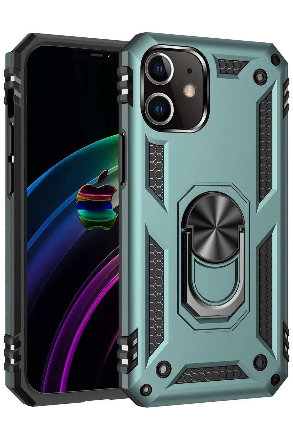 iPhone 12 Mini Kılıf Sofya Yüzüklü Silikon Kapak - Yeşil-(5796)