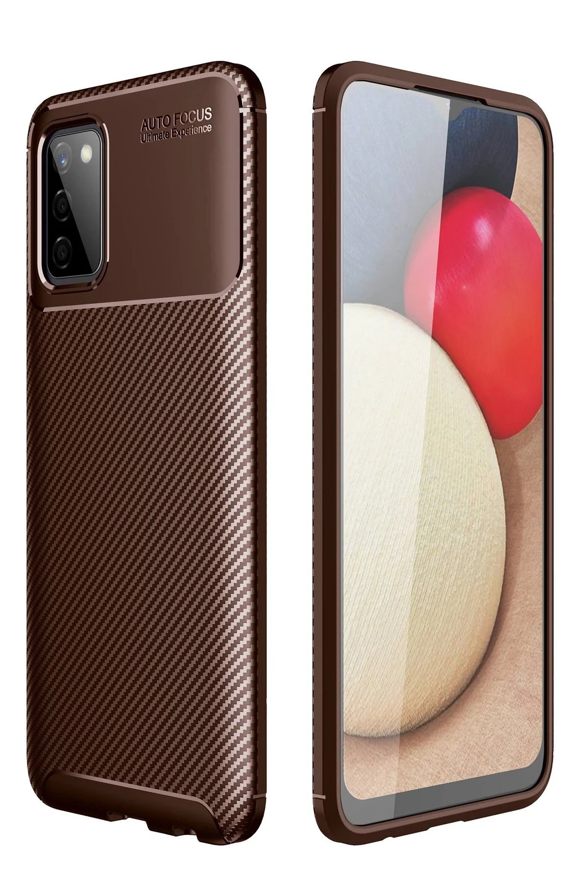 Samsung Galaxy A02S Kılıf Auto Focus Karbon Kapak - Kahverengi-(5796)