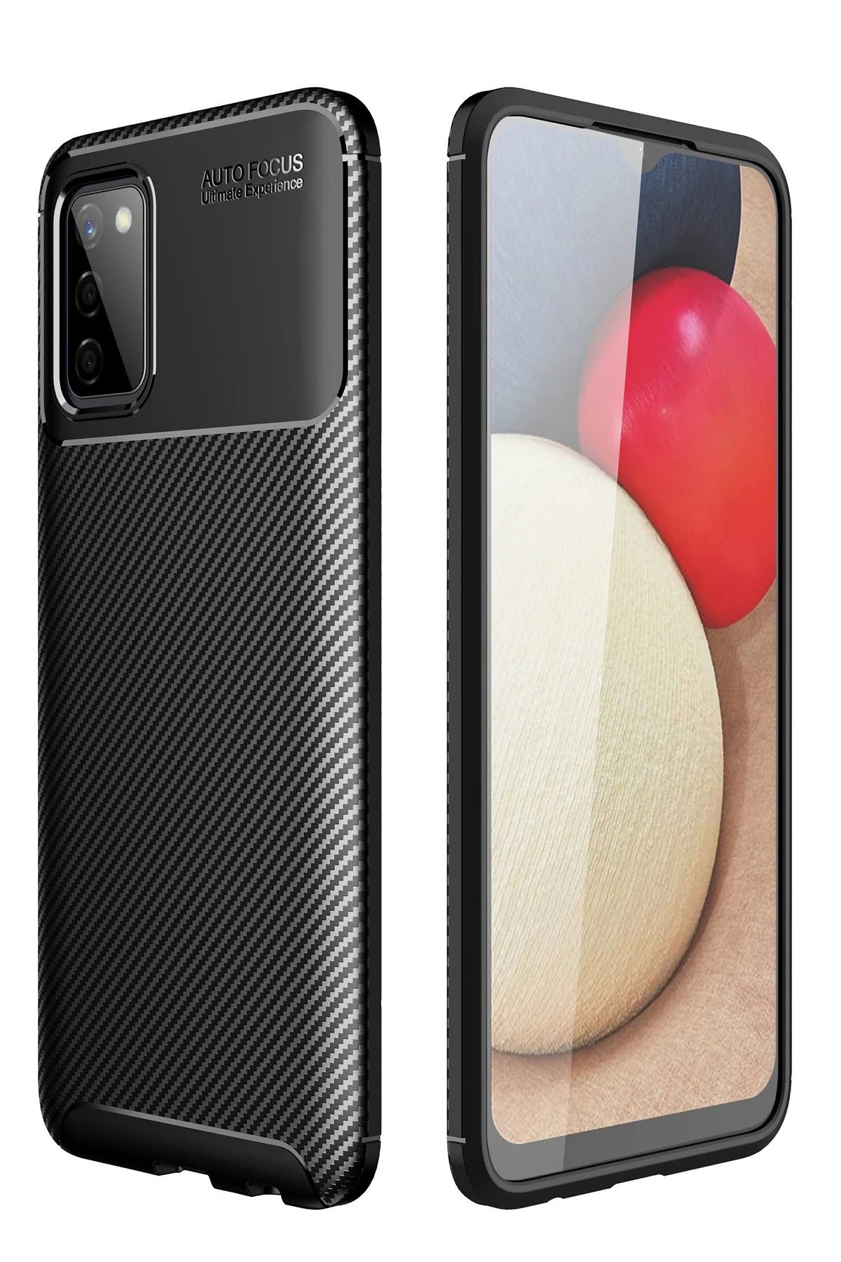 Samsung Galaxy A02S Kılıf Auto Focus Karbon Kapak - Siyah-(5796)