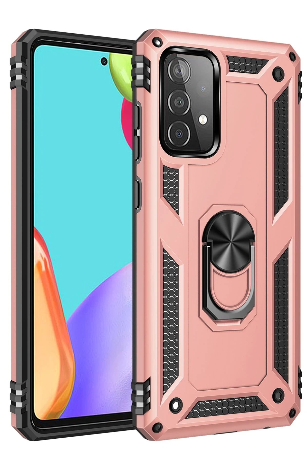 Samsung Galaxy A52 Kılıf Sofya Yüzüklü Silikon Kapak - Rose-(5796)