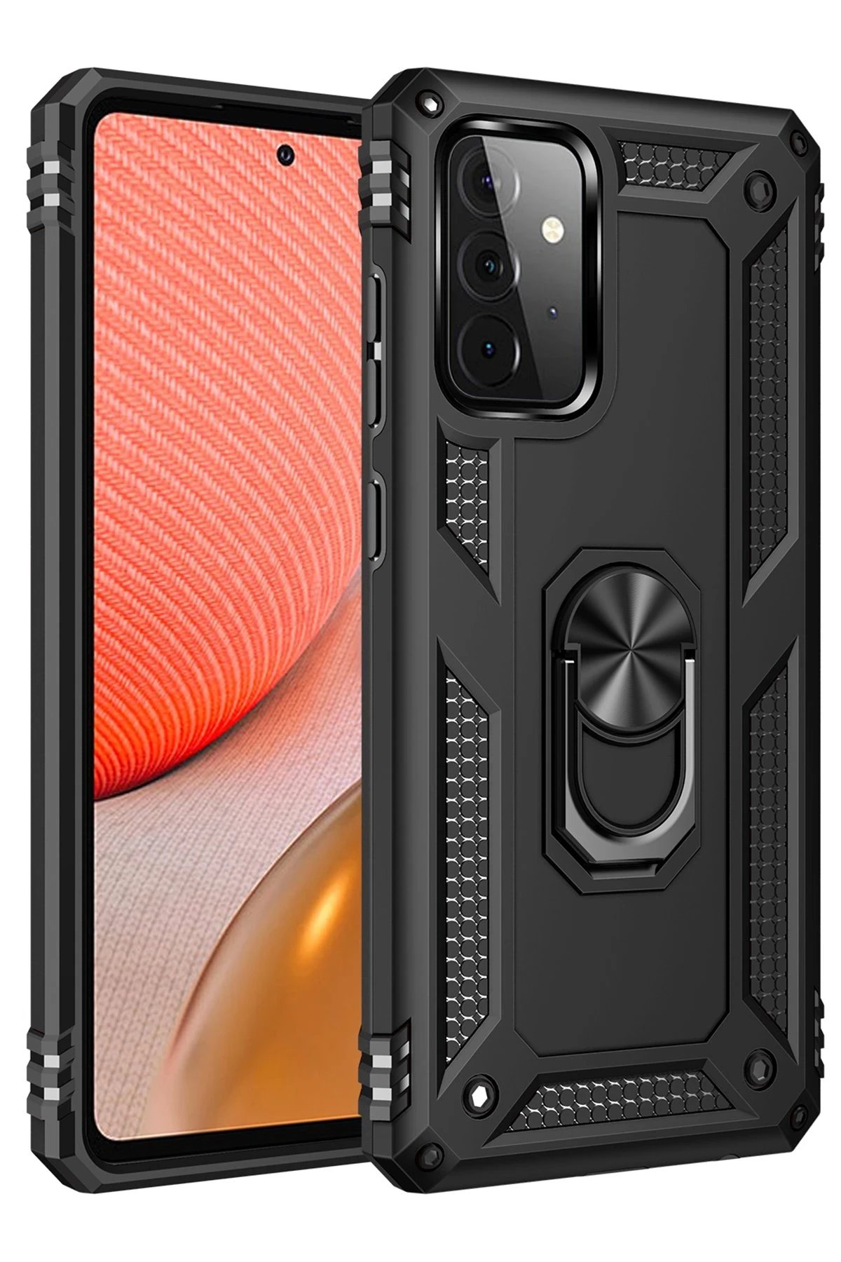 Samsung Galaxy A72 Kılıf Sofya Yüzüklü Silikon Kapak - Siyah-(5796)