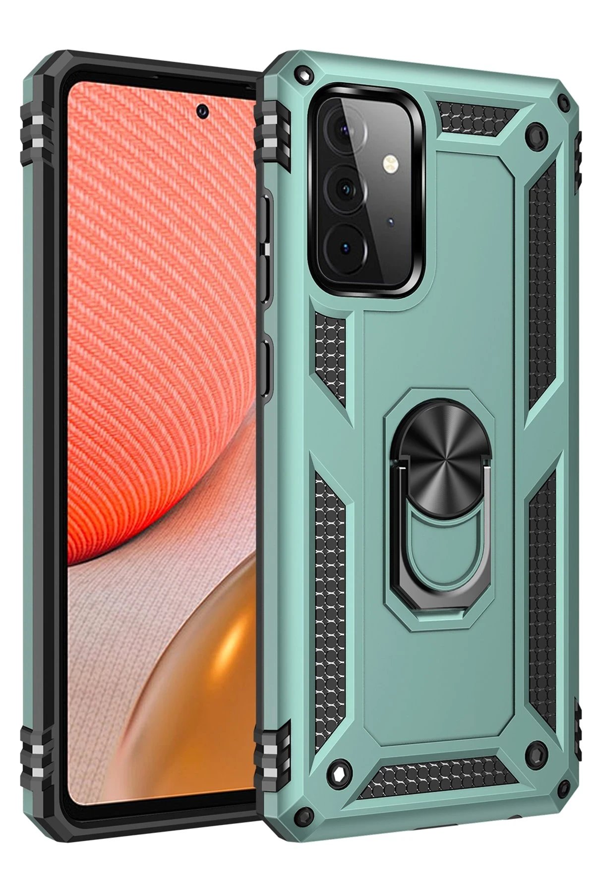 Samsung Galaxy A72 Kılıf Sofya Yüzüklü Silikon Kapak - Yeşil-(5796)