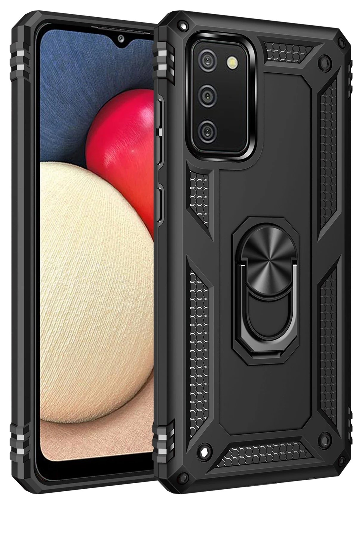 Samsung Galaxy A02S Kılıf Sofya Yüzüklü Silikon Kapak - Siyah-(5796)